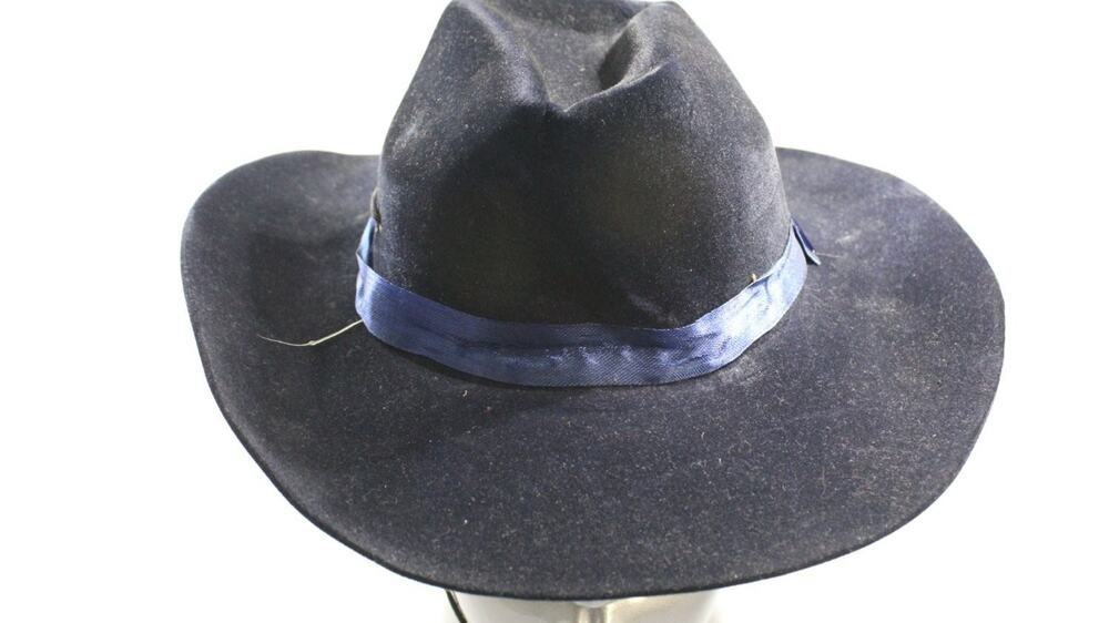 Western Cowboy Hat Dark Navy Blue Felt Satin Ribbon Band Chin Cord Outback Mens